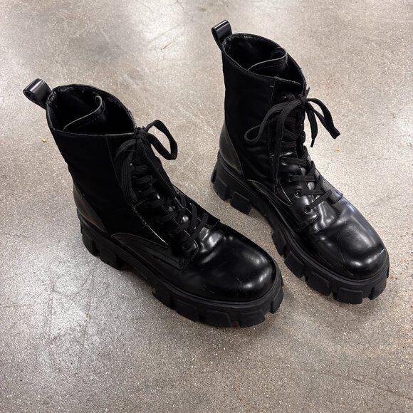 Marc Fisher Happy Leather Chunky Lug Sole Comabt Boots - Picture 2 of 8